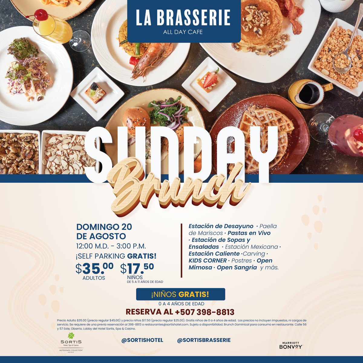 ¡Ven a disfrutar de nuestros delicioso Brunch! 

Este domingo 20 de agosto, tendremos una variedad de platillos para disfrutar. 

Reservas: 398-8813

#buffetpanama #buffetpty #brunchpty #sortishotel #restaurantespanama