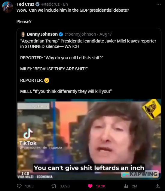 juanif17's tweet photo. MILEI FOR EXPORT
Es un fenomeno organico/genuino, con el timing/epica perfecta, y ahora de alcance internacional

Reiteramos: Si se fiscaliza bien, se gana en 1ra vuelta caminando https://t.co/lOwnoXI7il