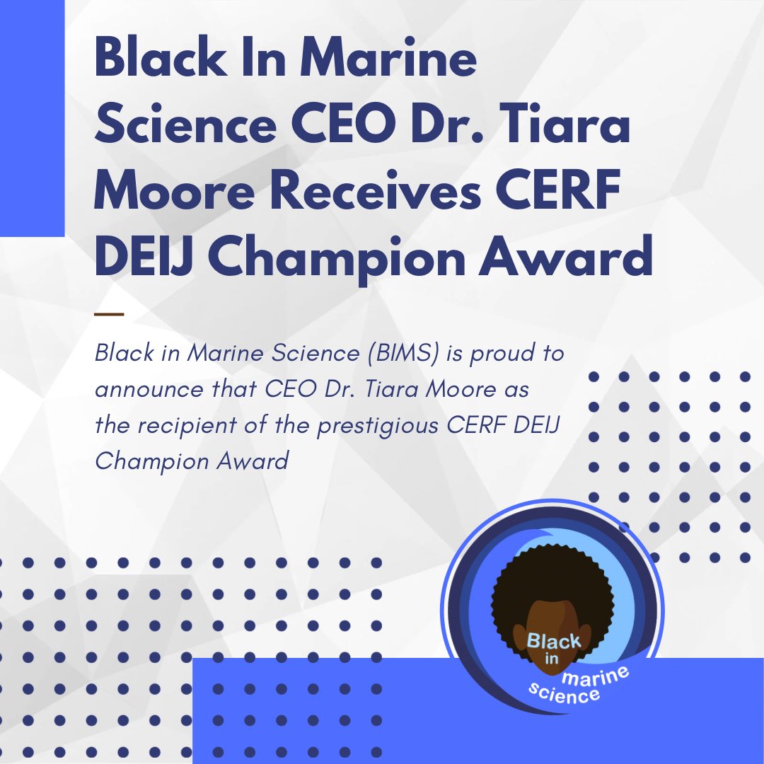 BlackinMarSci's tweet photo. BIMS is proud for announce that our CEO Dr. Tiara Moore has been announced as the recipient of the prestigious CERF DEIJ Champion Award!

This award was presented to her in recognition of her outstanding contributions and dedication to DEIJ in the marine science field! https://t.co/u5DEhOS10V