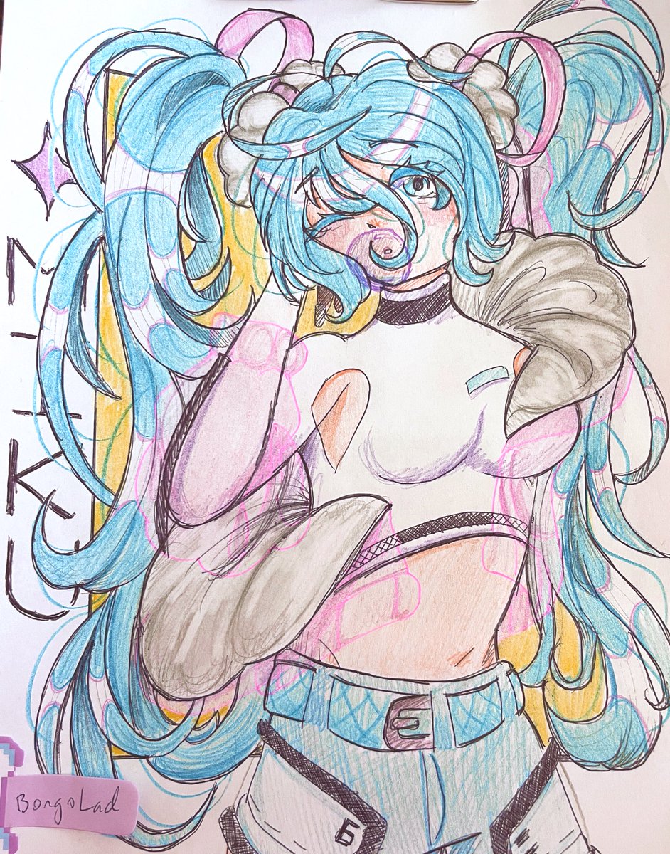 ✧ MIKU Art for my binder 😼 i havent made a binder cover (or traditional art) in soooo long, love how this turned out c: #hatsunemiku #miku #art #drawing #artistontwitter