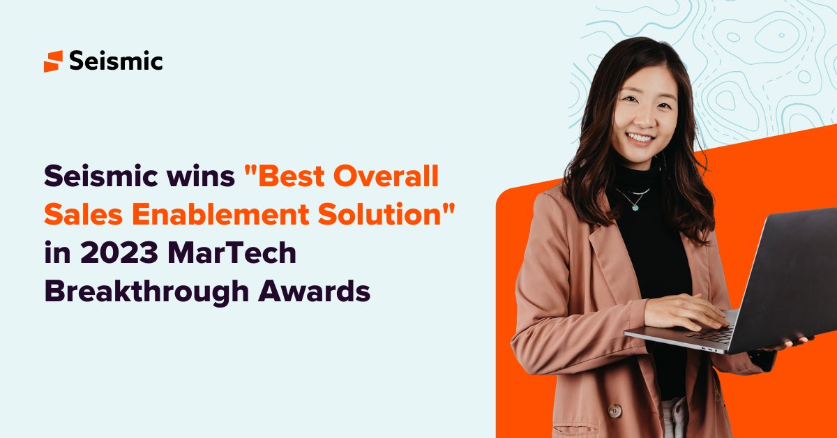 KD_Seismic's tweet photo. Seismic is a winner in the 2023 MarTech Breakthrough Awards program, taking home the "Best Overall Sales Enablement Software Solution" award! 🏆

We're proud to be among this year's winners, who showcased personalized experiences throughout every customer interaction. At Seismic, https://t.co/a31wKFvwuE