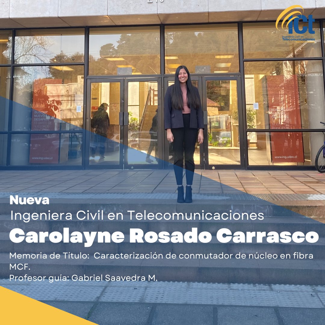 ict_udec's tweet photo. 📌Carolayne Rosado Carrasco se convirtió en la primera ingeniera civil en telecomunicaciones de este semestre, luego de la presentación de su Memoria de Título

¡Felicitaciones Carolayne por este gran logro!🌟 https://t.co/2vUBpytucY