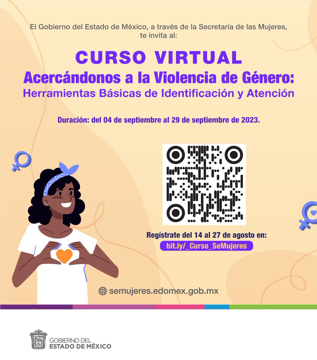 alertagenero's tweet photo. 💜 La #SeMujeresEdoméx te invita a inscribirte al Curso Virtual “Acercándonos a la Violencia de Género”, para aprender a identificarla y atenderla con herramientas efectivas. Inscríbete y en conjunto construyamos un mundo más seguro e igualitario. 
https://t.co/3LMOnFajwf https://t.co/rm65toFmZ1
