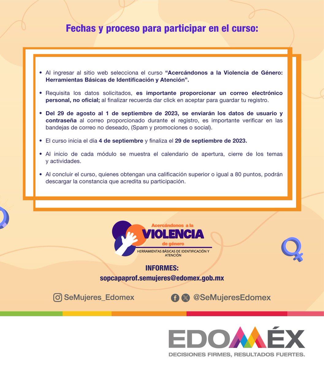 alertagenero's tweet photo. 💜 La #SeMujeresEdoméx te invita a inscribirte al Curso Virtual “Acercándonos a la Violencia de Género”, para aprender a identificarla y atenderla con herramientas efectivas. Inscríbete y en conjunto construyamos un mundo más seguro e igualitario. 
https://t.co/3LMOnFajwf https://t.co/rm65toFmZ1
