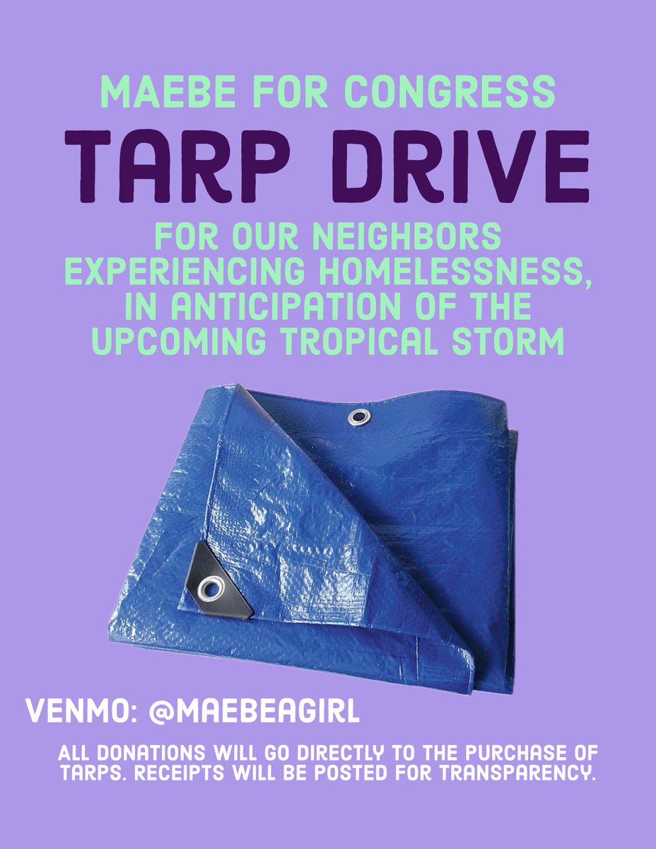 Maebe_A_Girl's tweet photo. Given there aren’t nearly enough shelter beds to accommodate the 46,000+ people experiencing homelessness in LA, our campaign is holding a 24-hour drive to raise funds for the purchase of tarps that we’ll be distributing to our unhoused neighbors in the district. #HurricaneHilary https://t.co/Zzvob15xoJ