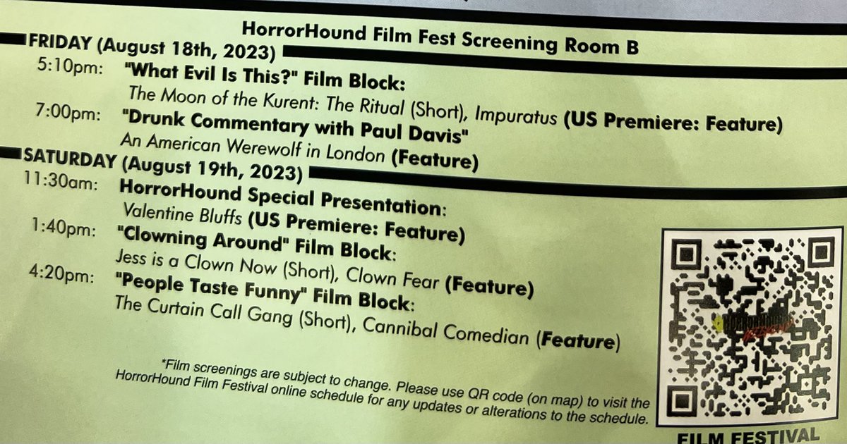 Hanging out in @horrorhound #horrorhoundweekend Screening Room B. Waiting to see #anamericanwerewolfinlondon #drunkhistory with @kesslerboy.