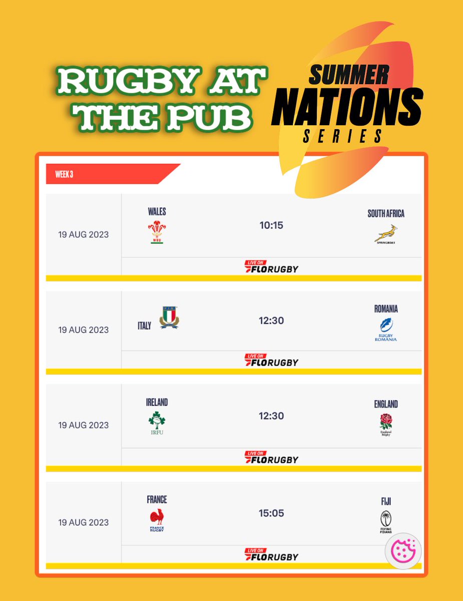 We’re opening early at 10am for rugby at the pub this Saturday! We’ll have libations available starting at 10am and the kitchen will open at 11am. Start the weekend with #rugby! #summernationsseries