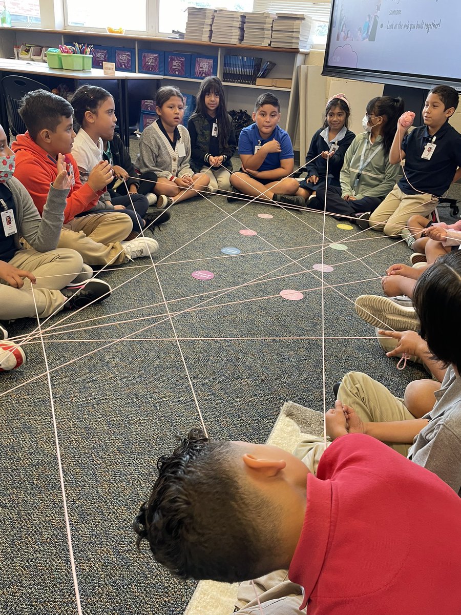 riosserica's tweet photo. The first week of 3rd grade was so much fun. Including games to build relationships and classroom community making human knots and creating our class web 🕸️ https://t.co/DGwp8nLtiN