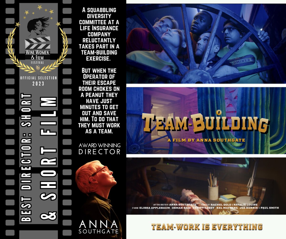 Congratulations to Anna Southgate (Director, Writer), Natalie Louise (Producer), Rachel Gold (Producer) and their cast and crew or the Official Selection of “Team Building” in the Best Director: Short &amp; Short Film categories for the 2023 WWFF Season! 😀🍾🥂👍