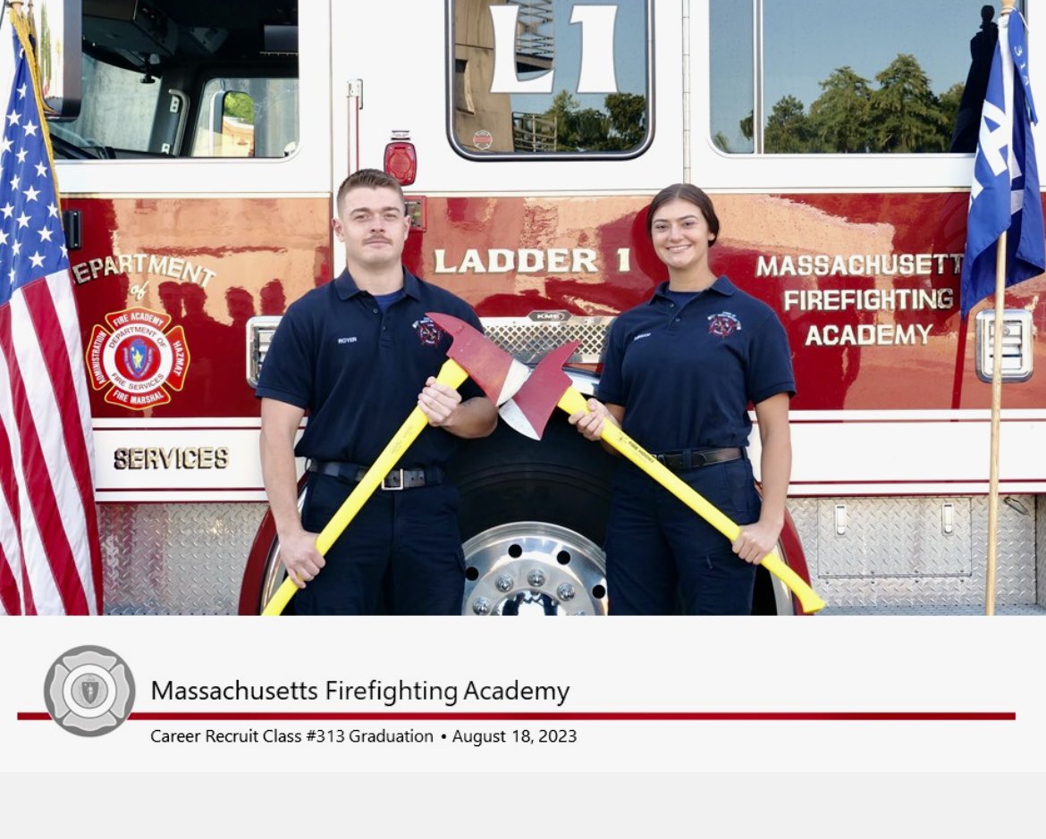 Congratulations to Firefighter Carly Imbriani &amp; Firefighter Michael Royer on their graduation from the Massachusetts Firefighting Academy this morning.