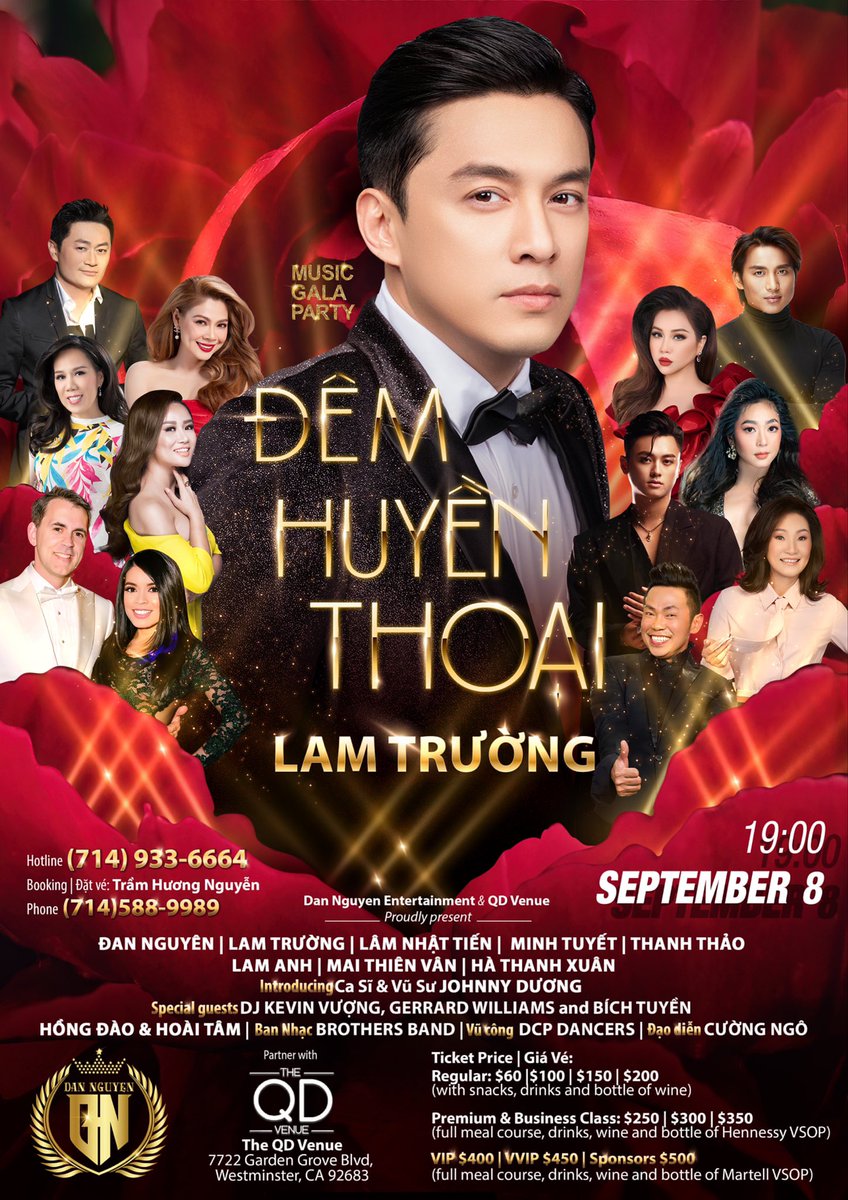 ductien's tweet photo. Đêm Huyền Thoại - All Super Stars Night
Booking Call : Trầm Hương Nguyễn 714- 588-9989 
MC Duc Tien 714-688-6968 

Đêm Huyền Thoại sẽ diễn ra vào thứ Sáu, ngày 8 tháng 9 năm 2023, tại vũ trường QD Venue, 7722 Garden Grove Blvd, Westminster, CA 92683 từ 7pm - 2am https://t.co/TP23XxNF4h