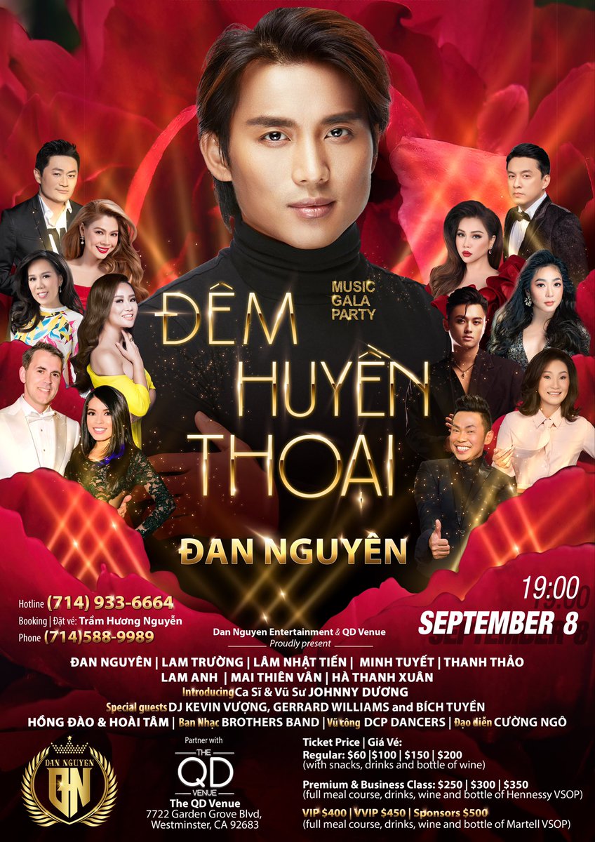ductien's tweet photo. Đêm Huyền Thoại - All Super Stars Night
Booking Call : Trầm Hương Nguyễn 714- 588-9989 
MC Duc Tien 714-688-6968 

Đêm Huyền Thoại sẽ diễn ra vào thứ Sáu, ngày 8 tháng 9 năm 2023, tại vũ trường QD Venue, 7722 Garden Grove Blvd, Westminster, CA 92683 từ 7pm - 2am https://t.co/TP23XxNF4h