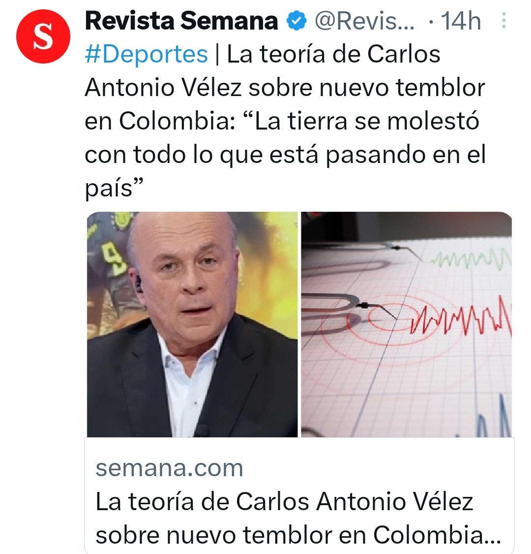 Cuando creíamos que Revista Semana había tocado fondo, aparece el cafre de Carlos Antonio Vélez deciendo una estupidez y Revista Semana avalandolo y dándole gran difusión. Qué asco de medio. #SemanaMiente #CaracolMiente