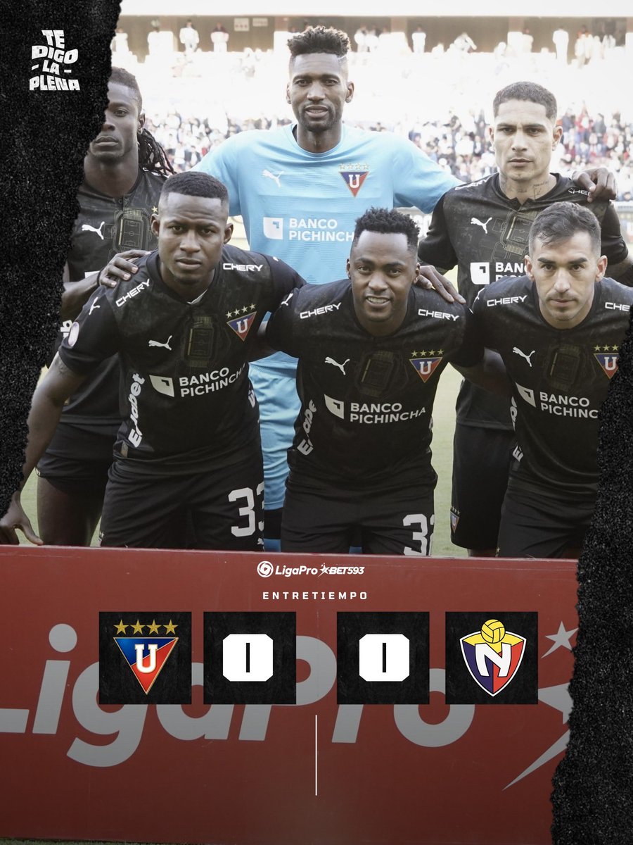 #TeDigoLaPlena | #LigaProBet593 🇪🇨 

Entretiempo
<a href="/LDU_Oficial/">LDU Oficial</a> 0️⃣-0️⃣ <a href="/elnacionalec/">Club Deportivo El Nacional</a> 
 
¡No hay goles hasta el momento!

Partido ida y vuelta, ambos equipos buscan ambiciosamente lograr el primer gol del compromiso. Alvarado se perdió un penal, que se repitió y volvió a fallar.