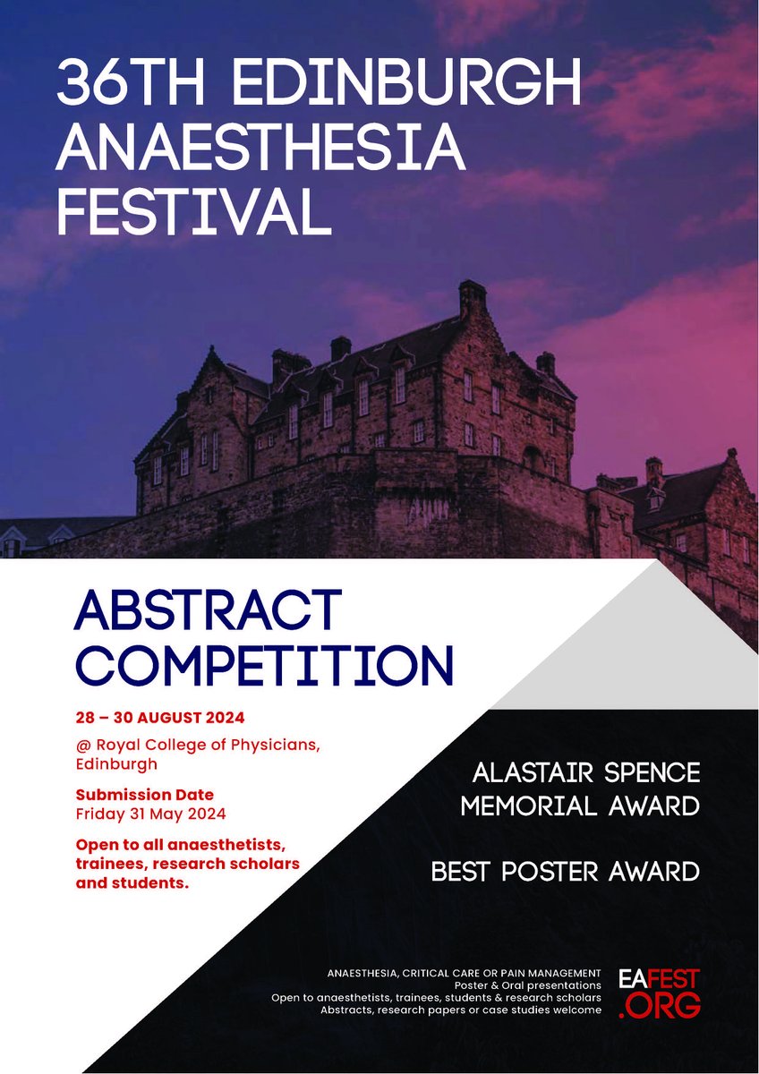 EAFestival's tweet photo. Extremely grateful to Edinburgh University (@ediuniacc) for supporting EAF's 'Alastair Spence Memorial Award' and 'Best Poster Award' at next weeks EAF.  Winners will be announced on Friday.
Want to take part next year?  Save the date (28-30 August 2024) and submit an abstract by 31 May 2024.