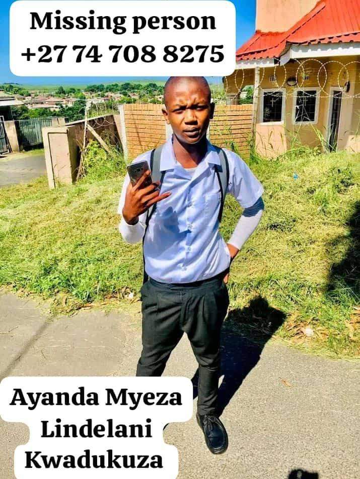 LeratoPillayZA's tweet photo. Missing Person Alert 🚨
" Sacela guys ningibhekisa ngane kaCc wami samgcina kuthangi akatholakali fonini sengphuma skoleni angimtholi akayena umuntu ohamba engabuyi gama lakhe Ayanda Myeza sigcine kumbona efake pants eWhite neJezi eliBrown" https://t.co/ODPrzBfGzY