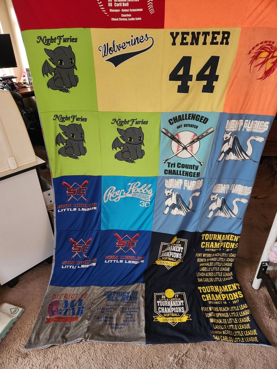 Check out this amazing blanket my extremely talented oldest kid made for me out of some of my old little league shirts!!  Love this soooo much! 💝💖💗 #luckiestmom #bestkidsontheplanet