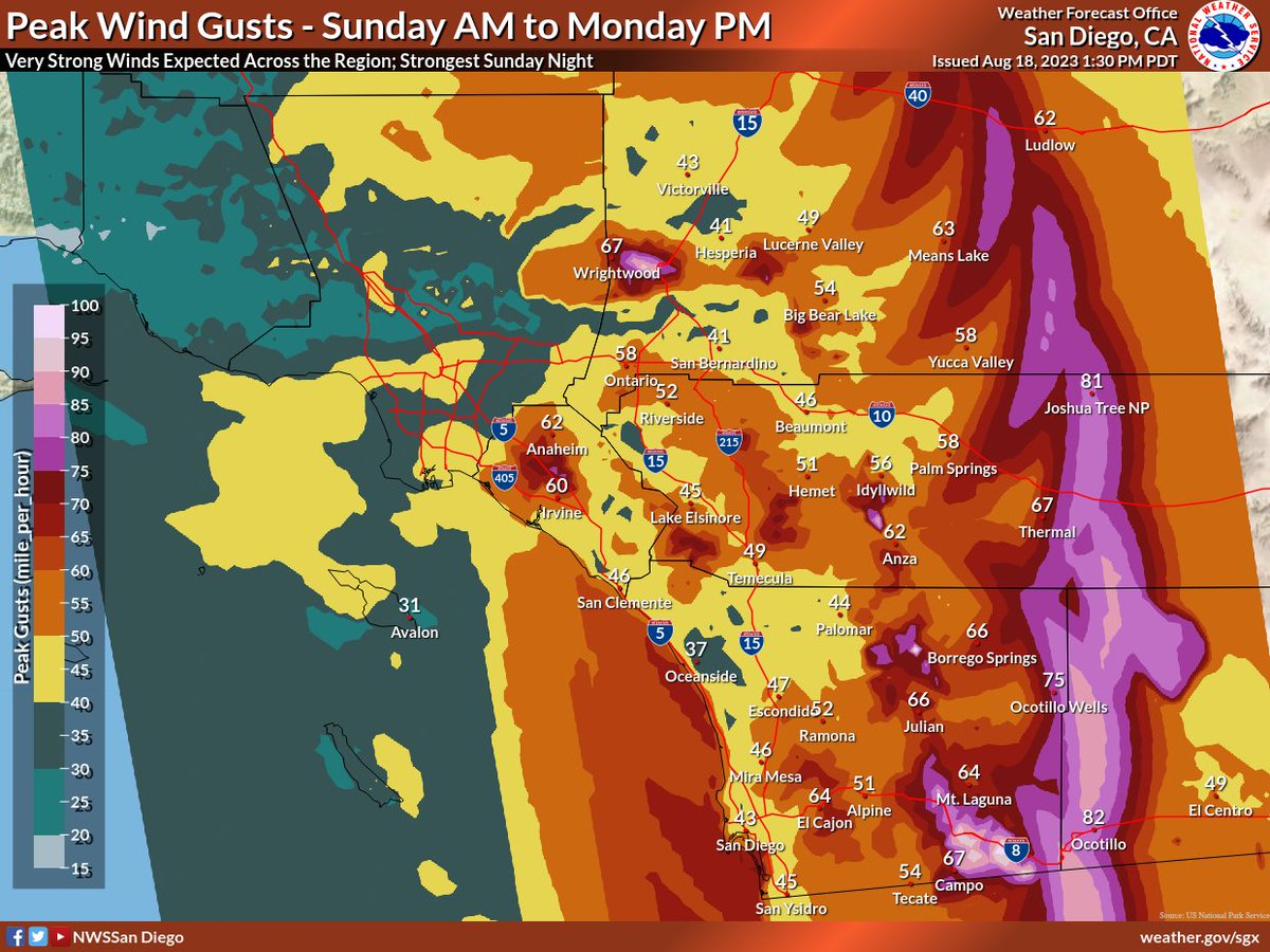 🟡 Latest thoughts on Hilary's rain and wind 🟡 

The heaviest rainfall will occur Sunday morning through Sunday night, with windiest conditions occurring Sunday afternoon/night. Secure any valuables around your residence and remember to never drive through flooded roads. #CAwx