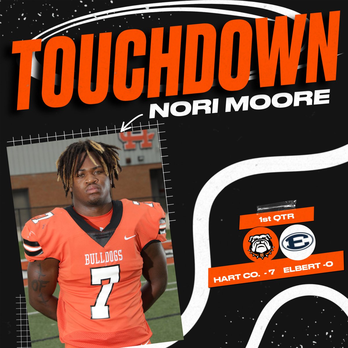 HartCoSports's tweet photo. TD NORI MOORE!!! 9:34 left in the 1sr Qtr: Hart County - 7, Elbert County - 0
Watch the game LIVE on https://t.co/r9vryGuzUq!!
#OneHartBeat #GoDogs #CommitToTheHC #Defend Herndon #BeatEC https://t.co/Y2fY2K7Y5E