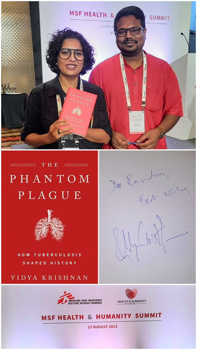 Ravindr37069881's tweet photo. Today, I had the special chance to meet Ms. Vidya Krishnan, the talented writer of the interesting book "Phantom Plague (TB)". in the #HealthAndHumanitySummit2023 by #MSF
I felt really lucky to have her sign my own copy of the book! 😃
#tuberculosis #HHSummit #PublicHealth https://t.co/vSDzvGhDkX