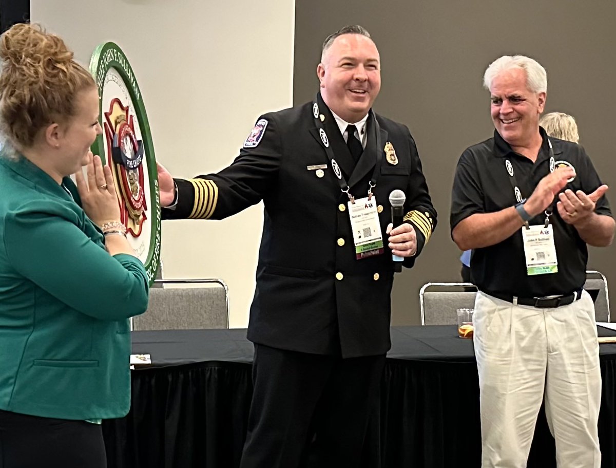 TheCornTrooper's tweet photo. Beyond humbled to become Chair of the @IAFC Safety, Health, & Survival Section this week while honoring outgoing Chair John Sullivan. We have a talented board, great partners - all aligned with a singular mission: keep firefighters safe, healthy, and resilient. Here we go! https://t.co/MfvlmkiIDb
