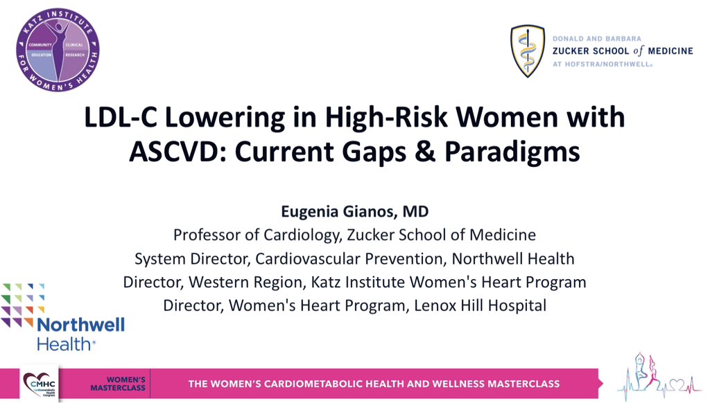 Up next‼️ LDL-C Lowering in High-Risk Women with ASCVD: Current Gaps & Paradigms with Dr. @EugeniaGianos #CMHCWomensMC @CardioNerds @CMHC_CME