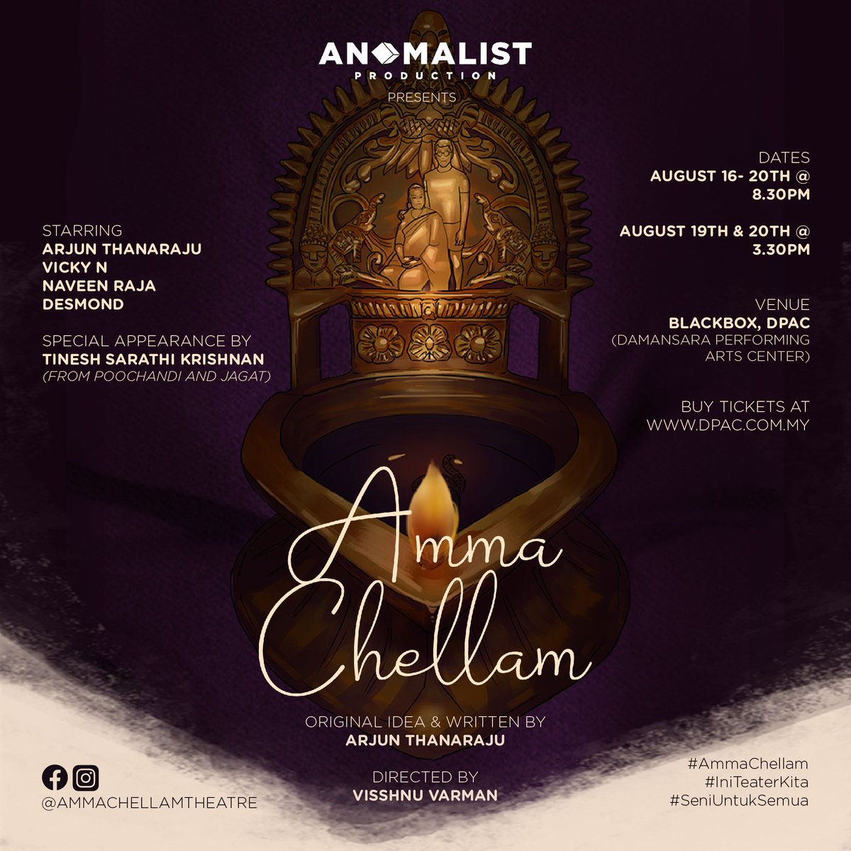 abbernaa's tweet photo. HIYA! I'm doing a ticket giveaway for Amma Chellam @ Damansara Performing Arts Centre.

SPECIFICALLY for their last show this Sunday night @ 8.30pm (20th Aug).

TWO (2) tickets to be given away to ONE (1) person who would like to bring somebody with them!

Details below! DO RT! https://t.co/5jGBYHh8K0