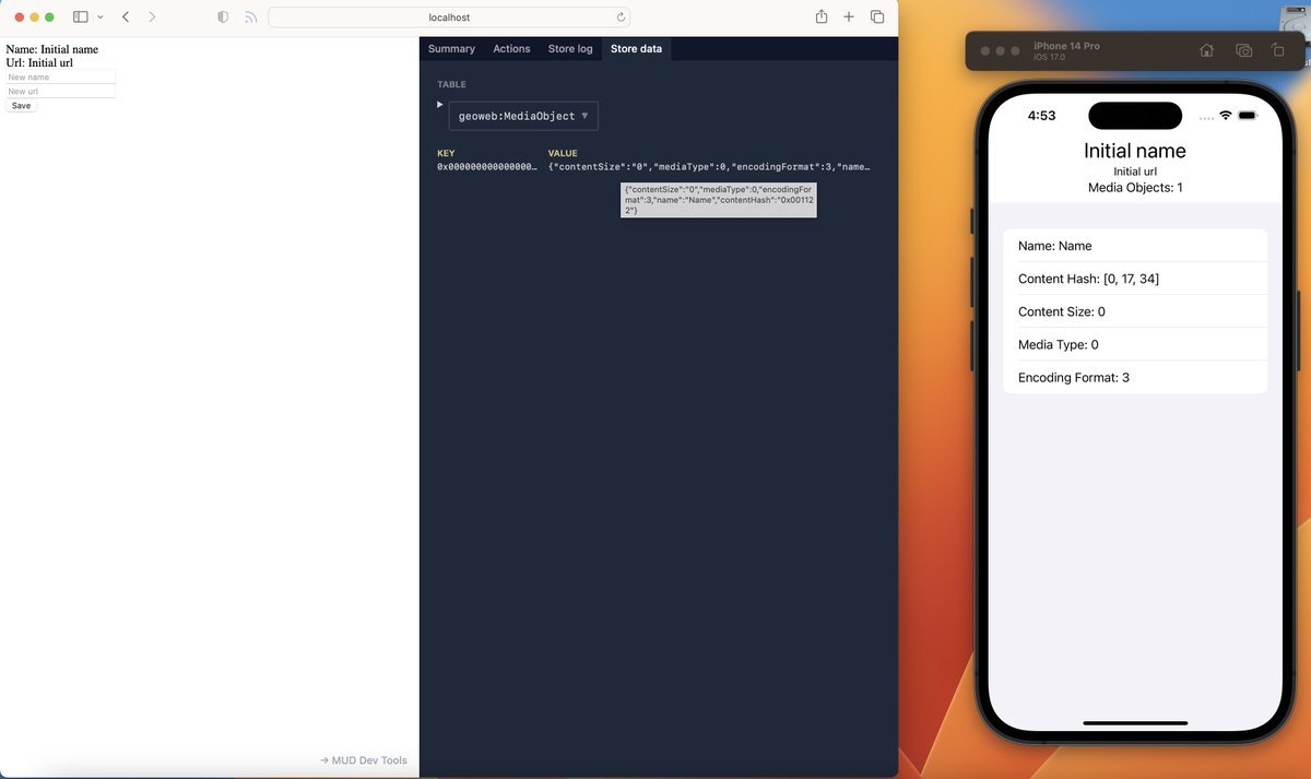 codynhat's tweet photo. @latticexyz More complicated MUD data types are now working using native Swift decoding. Including dynamic strings and bytes. https://t.co/pH6OchYoLu