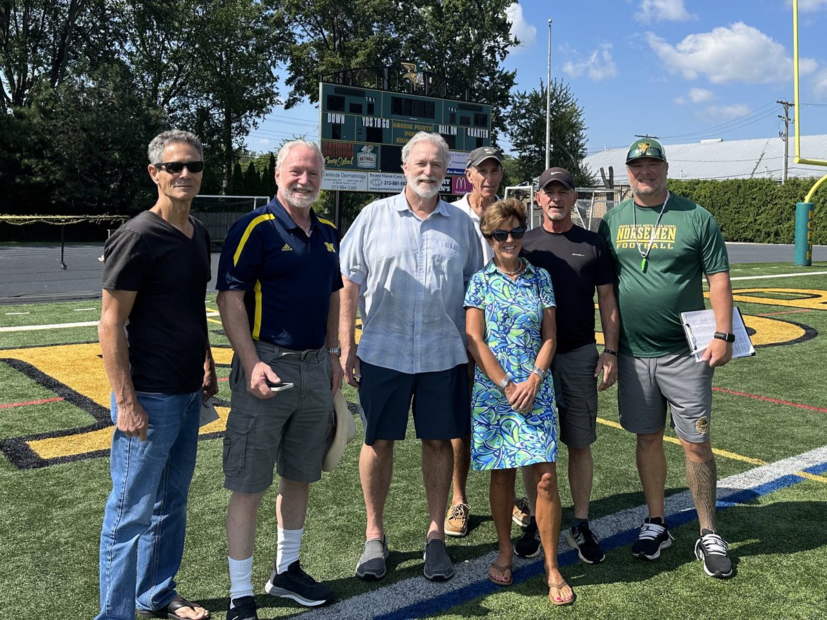 We had some visitors from Class of 1973 stop by this morning. Thank you for sharing some Norsemen history with the team. @GPSchools