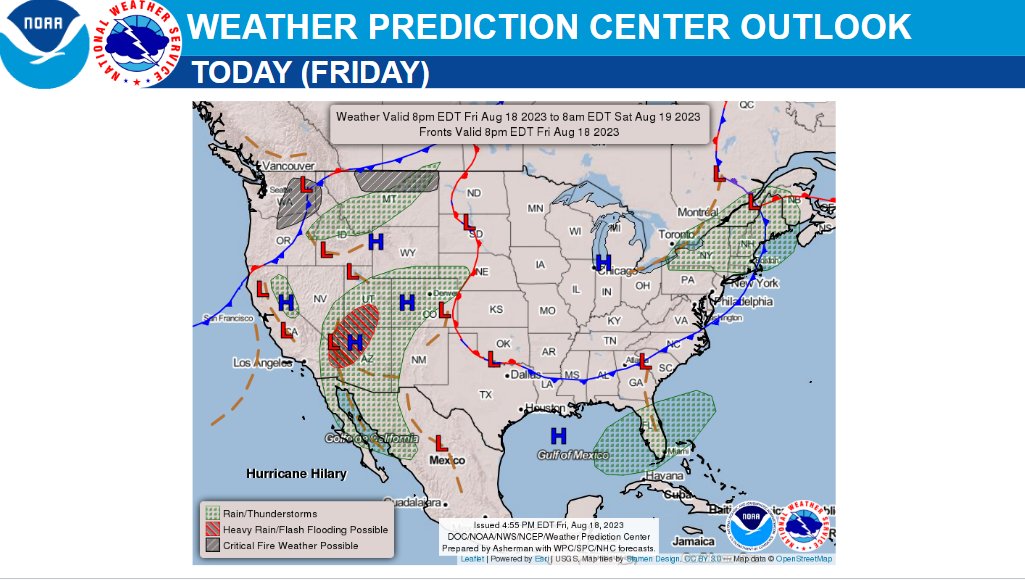 National Weather Service on X: Moisture streaming ahead of Major Hurricane  Hilary may produce heavy to excessive rain in the Southwest. A Northwest  front is producing critical fire weather threats, and potential