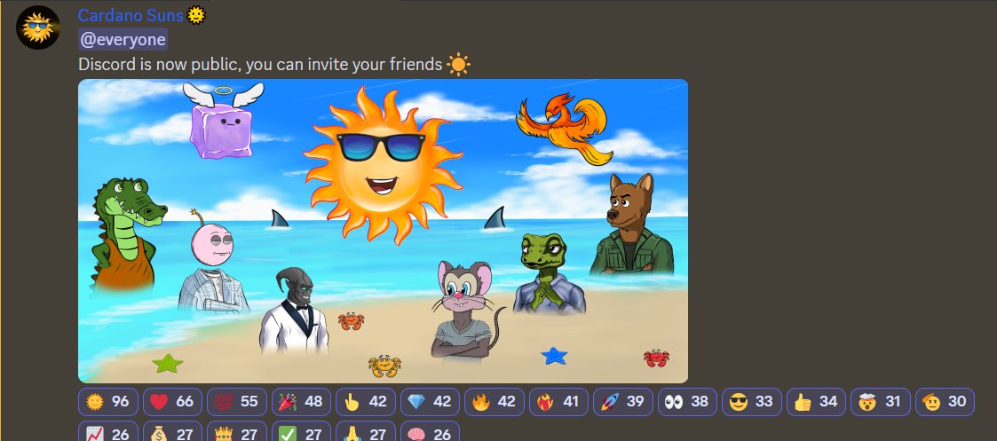 CardanoSuns's tweet photo. What are you waiting for? ☀️Discord link in Bio 💛

The most organic discord server in NFTs space with about 25%-35% online users (we kick every possible bot)

🗓️Mint date will be not sooner than October

Join us as we still very early! 🚀

#CNFT #CNFTCommunity #cnftproject #CardanoNFT #Cardano $ADA