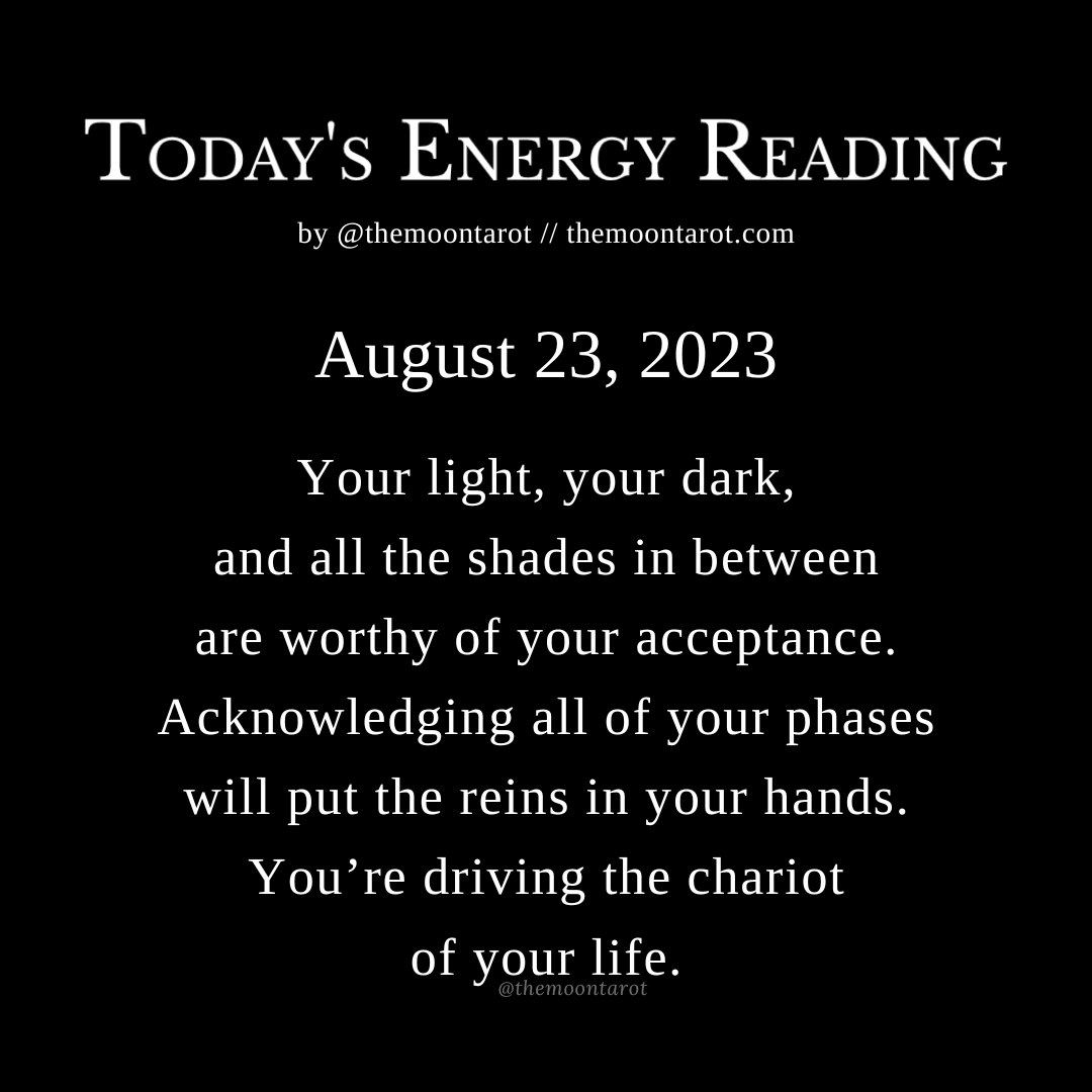 themoontarot_'s tweet photo. Today's Energy Reading: August 23, 2023

When you allow your light and dark to coexist, there’s no hiding the truth that emerges. The movement that comes from this is carried by the energy of The Chariot. https://t.co/hsv3kbxBEA
