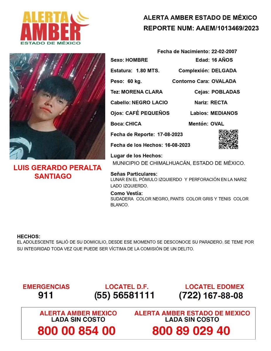 FiscaliaEdomex's tweet photo. 📍Tu apoyo es importante, ayúdanos a difundir, cualquier información para localizar a la siguiente persona comunícate al 📞800 890 2940 Alerta Amber EDOMEX y ☎️ 800 7028 770 #FiscalíaEdoméx. https://t.co/OMUuW1Omsc