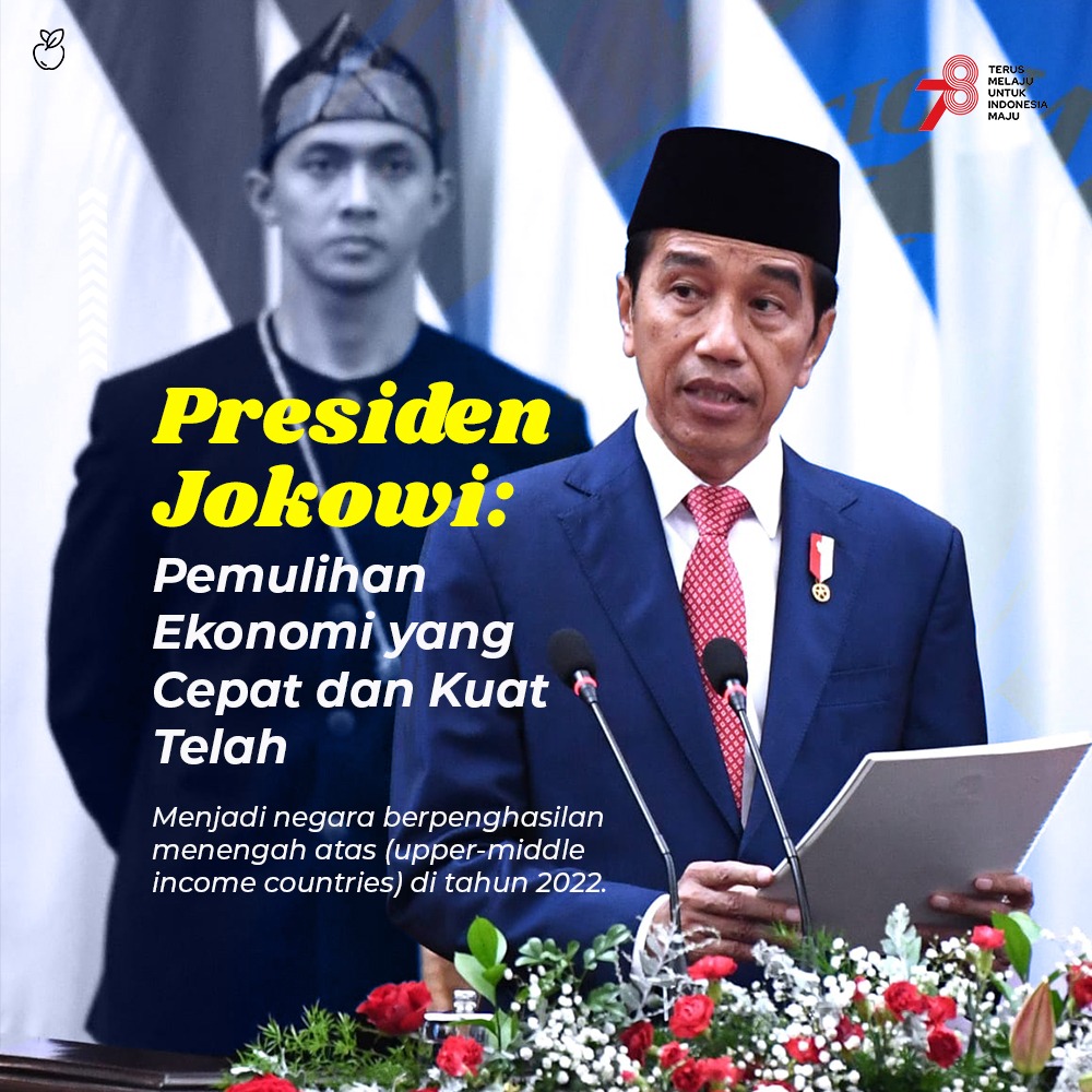 Presiden Jokowi mengatakan Indonesia naik kelas dari awalnya negara dengan penghasilan menengah ke bawah atau lower middle income country menjadi negara berpenghasilan menengah ke atas atau upper middle income country. ____ Malaysia Indonesia Tidur Rungkad