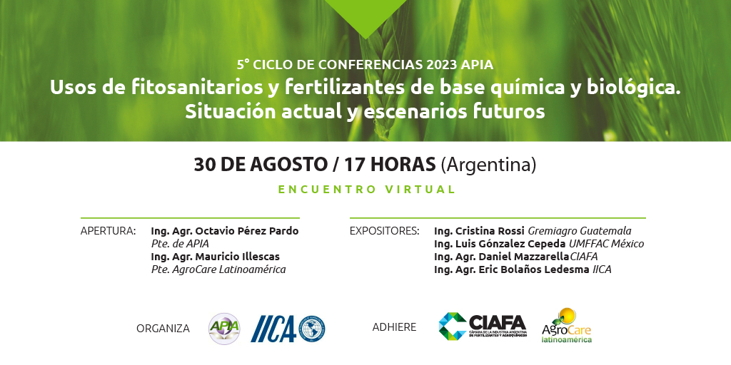 Junto con la Asociación Panamericana de Ingenieros Agrónomos y el Instituto Interamericano de Cooperación Agrícola los invitamos a participar del quinto Ciclo de Conferencias APIA. <a href="/IICAnoticias/">IICA</a> 

Link de inscripción: forms.office.com/r/rqcuKF5e3Q