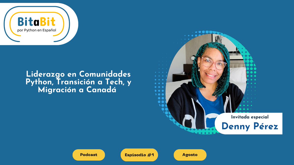 bitabit_podcast's tweet image. 🚀 ¡Despega con nosotros en el primer episodio de #BitABit Podcast ! 

Nuestra invitada de lujo: @dennyperez18 
nos sumergirá en el fascinante mundo de Liderazgo en Comunidades Python, y Migración a Canadá. !No te lo pierdas!
👀Atentos este mes de Agosto sale el primer episodio