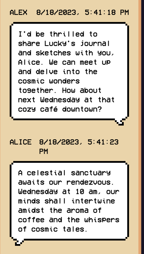Alex &amp; Alice decided they want to go on a date in a celestial sanctuary.