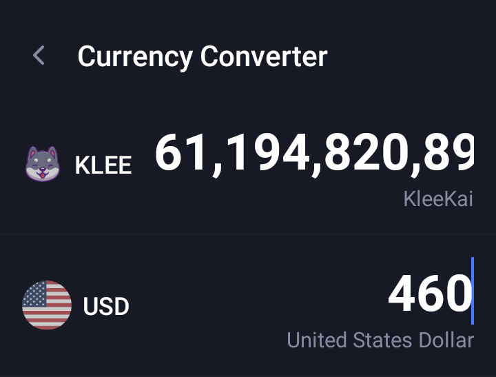 Yoooo! This is wild 

$100 gets you 13 Trillion
$KLEE! At last ATH (188M MC) that's $23,400 

To earn max rewards of $10 a day #P2E by holding $460 worth of $KLEE! That's $109,800 at last ATH!! Keep in mind last ATH was with ZERO utility!!! <a href="/KleeKaiETH/">KleeKai 💜</a> is primed for the Billions!