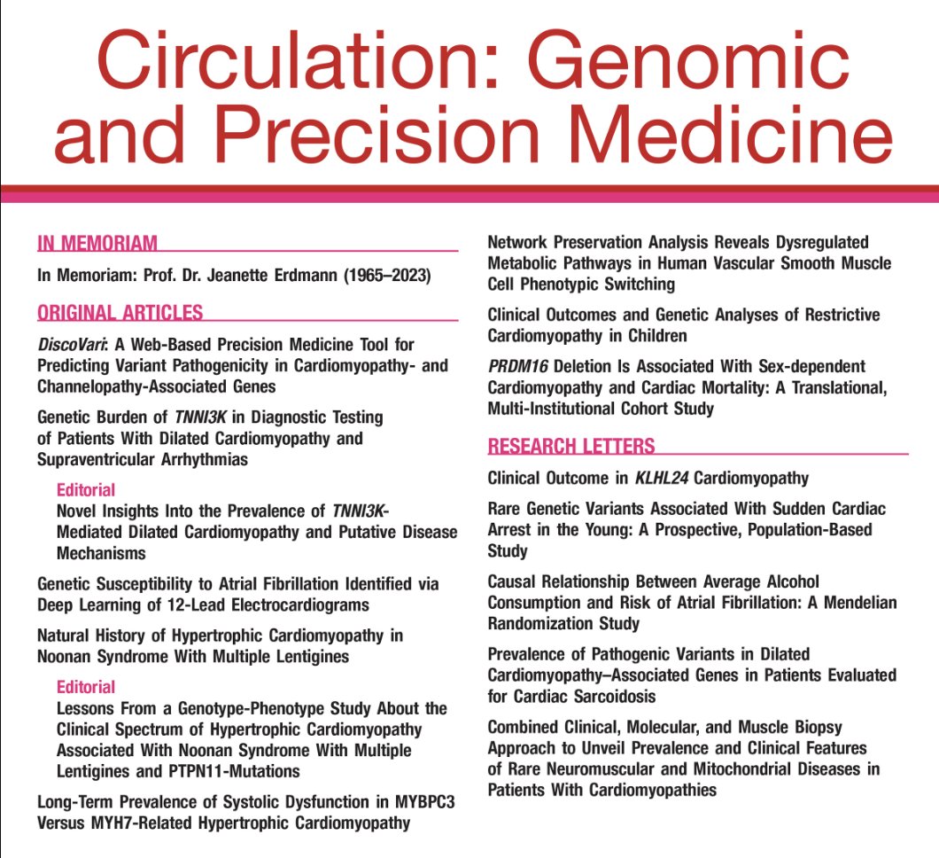 Checkout the August issue for <a href="/Circ_Gen/">Circulation: Genomic and Precision Medicine</a> featuring research articles by <a href="/EML314/">Elisabeth Lodder 🧬</a>, <a href="/IacopoOlivotto/">iacopo olivotto</a>, @APLandstrom, <a href="/mete_civelek/">Mete Civelek</a>, @steven_lubitz, <a href="/glimongelli/">Giuseppe Limongelli</a> and colleagues and the video abstracts below:

ahajournals.org/toc/circgen/16…

<a href="/AHAScience/">AHA Science</a> #AHAjournals #CardioTwitter #Genetics