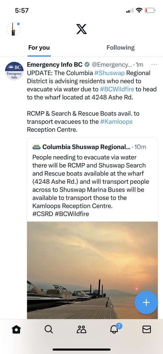 People are having to evac in shuswap by boat