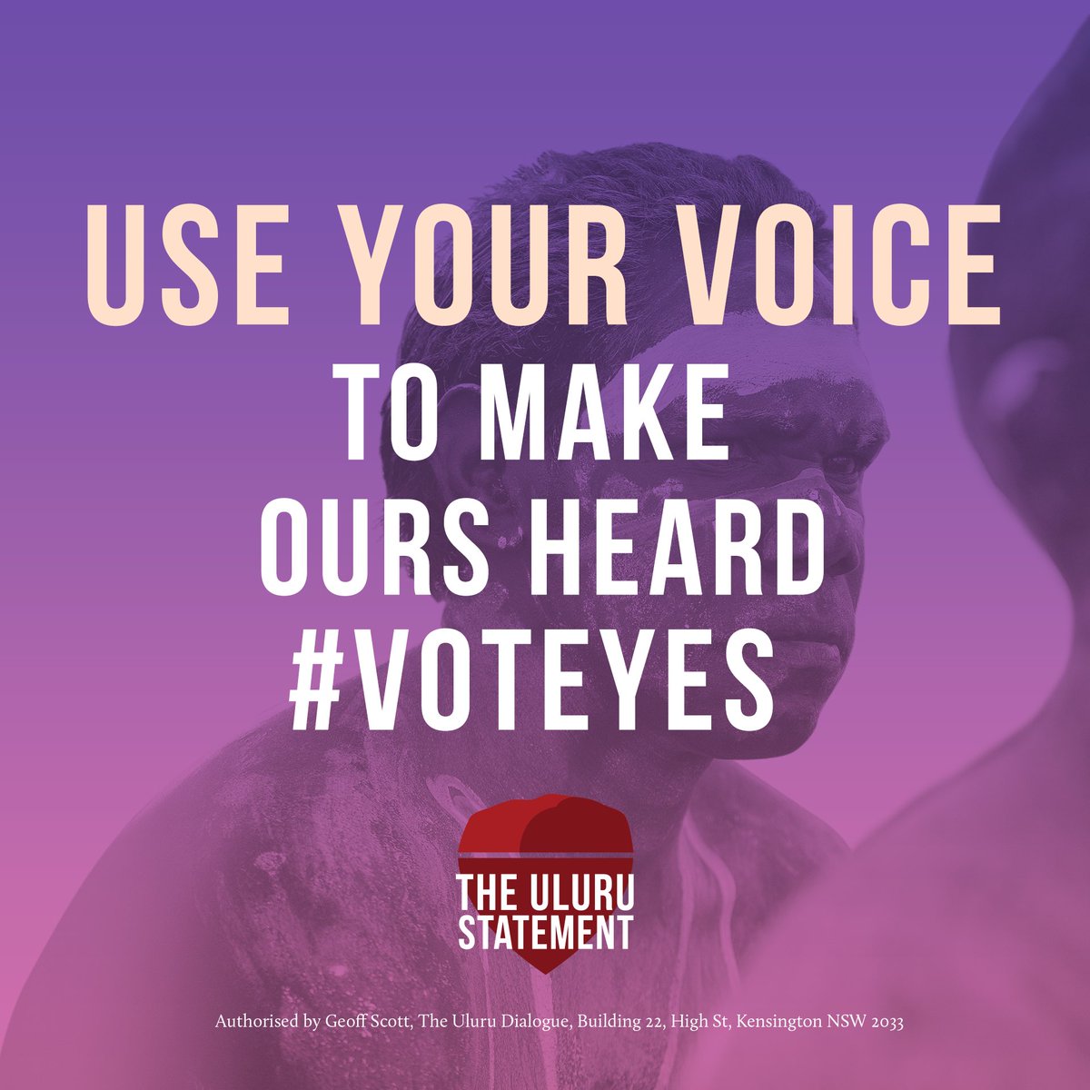 ulurustatement's tweet photo. Use your voice to make sure ours is heard. The Voice is our chance to make change and say the status quo isn’t good enough. All Australians deserve better. Together we can make that happen by voting Yes! #VoteYes #VoiceToParliament #HistoryIsCalling https://t.co/1WwLIc8xKw
