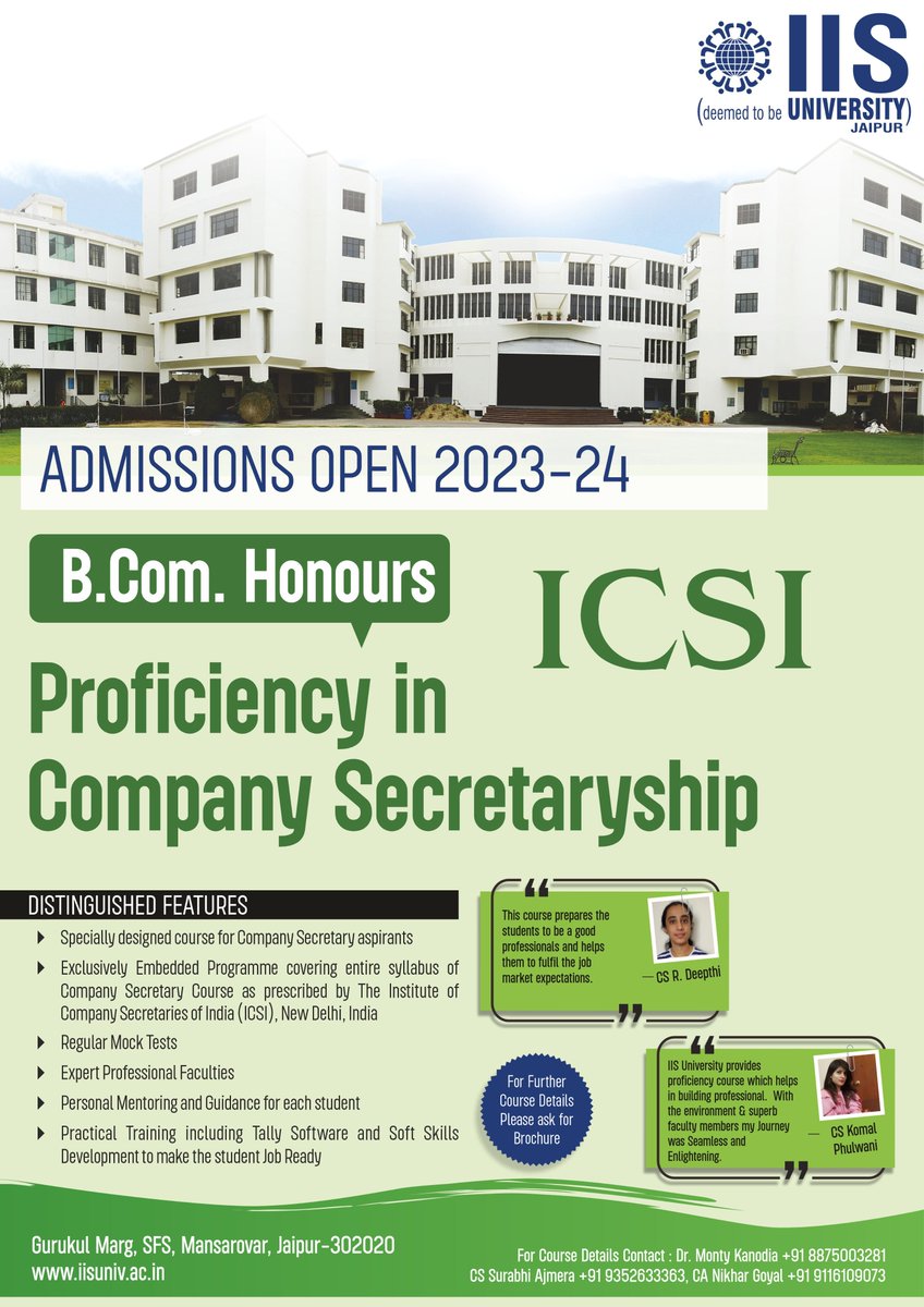 IISUniversity's tweet image. Admissions Open: 2023-24
#cs #icsi #csstudents #csnewcourse #iisu #icg