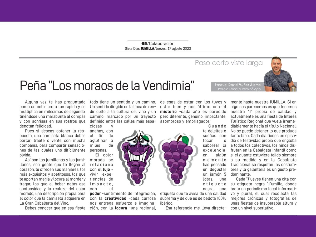 🖊️ #EDITORIAL | #PᴀsᴏCᴏʀᴛᴏVɪsᴛᴀLᴀʀɢᴀ | 
2️⃣5️⃣  Pᴜʙʟɪᴄᴀᴄɪᴏ́ɴ ᴇɴ ᴇʟ ᴘᴇʀɪᴏ́ᴅɪᴄᴏ  📰
 
✍️·. 𝐏𝐞ñ𝐚 "𝐋𝐨𝐬 𝐦𝐨𝐫𝐚𝐨𝐬 𝐝𝐞 𝐥𝐚 𝐕𝐞𝐧𝐝𝐢𝐦𝐢𝐚"

ᗪEᗪIᑕᗩᗪO ᗩ ᒪᗩ Gᖇᗩᑎ ᑕᗩᗷᗩᒪGᗩTᗩ ᗪEᒪ ᐯIᑎO 🍇 ᗪE ᒍᑌᗰIᒪᒪᗩ 🍷 ᑫᑌE ᔕE ᑕEᒪEᗷᖇᗩ ᕼOY