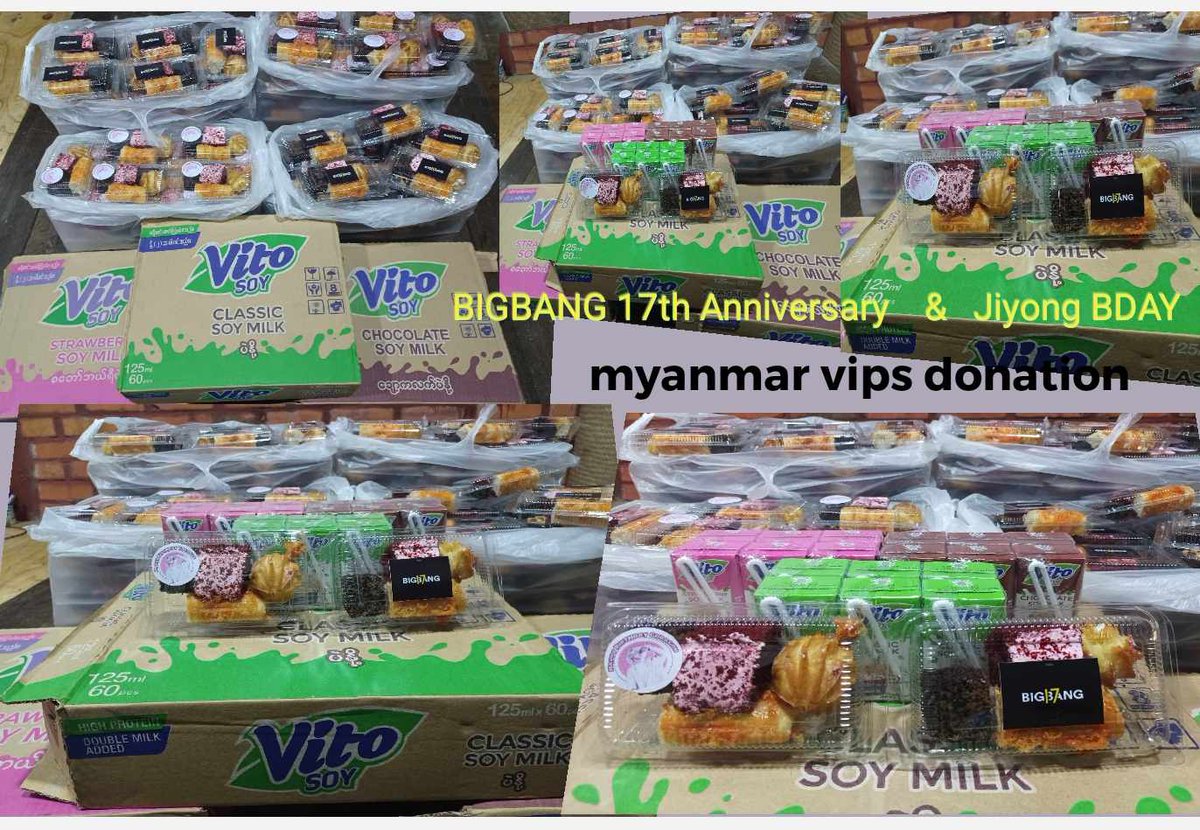 #MyanmarVIPsDonation Part-4 As of the final donation, we share nourished snacks to nutrify children who are in need, in Yangon. We donate for 170 children in total which contain 4 well-healthy food and 1 soy milk per kid. #BIGBANG17th_GDBDay #17YearWithBIGBANG