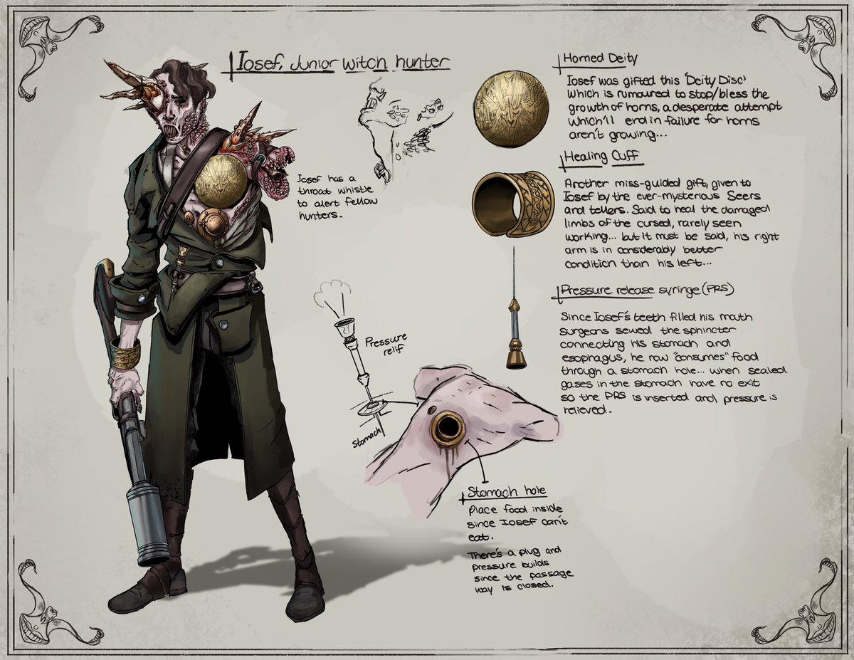ShamelessShabby's tweet photo. Here’s a Fan render I did for @Monlenz’s Monster Garden, It features Yakob (Simon’s witch hunter) and Iosef (my fan Witch hunter) and a Seer made by @SethBrassel! I think it turned out pretty well! I posted them in the monster garden’s discord under Mana-pulators in worldbuilding https://t.co/MAeZsVNl9e