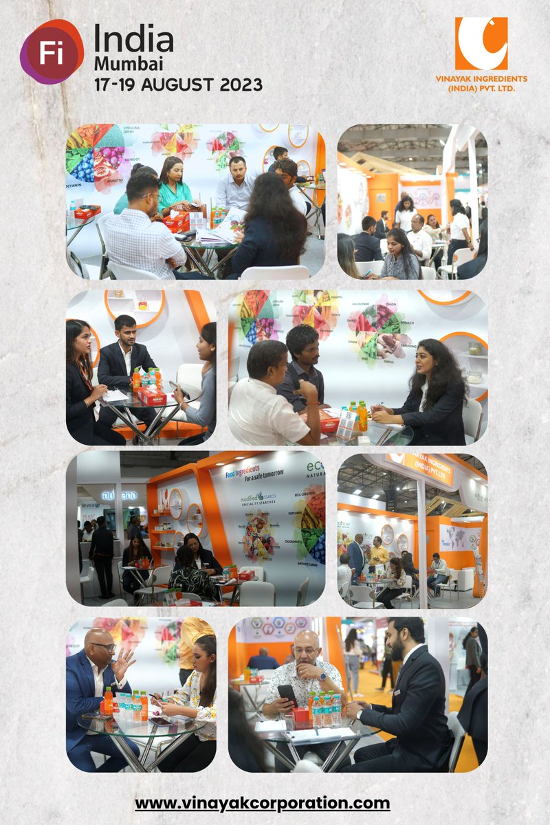 A sneak peek of our day two at Fi India & Hi!

​​Find our​ ​Vinayak Food Ingredients team during the next couple of days at the Bombay Exhibition Centre, and learn more.​

#Vinayakcorporation #Vinayakingredients #NaturalFoodColors #ModifiedStarch #Manufacturer #foodingredients