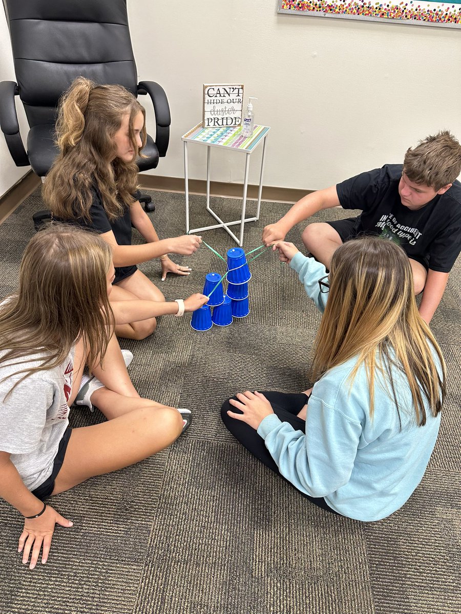 a_melroy22's tweet photo. Fun day of team building and working on effective communication with my @HoldregeDusters sophomores and adult skills class today as they built cup pyramids. #teamwork #dusterpride #buildingculture https://t.co/k0Q99jQH07