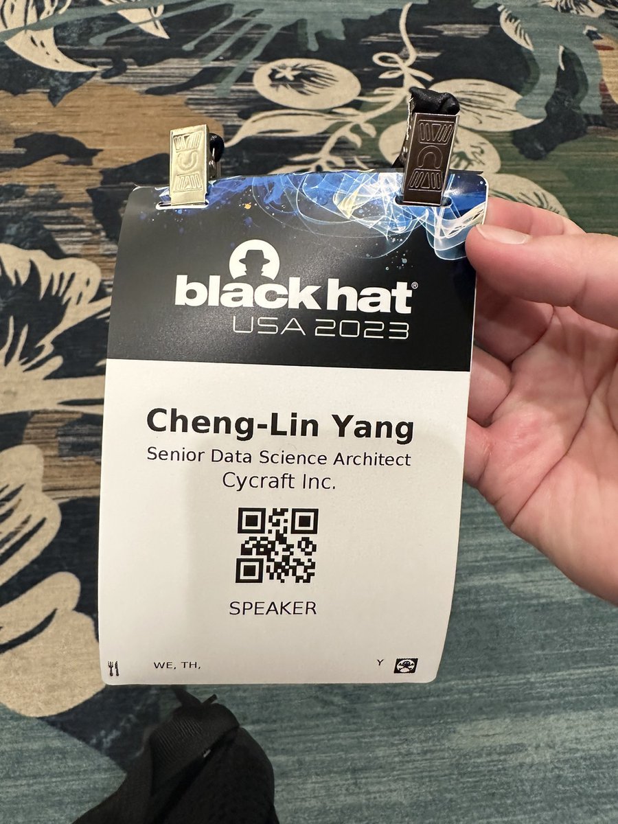 clyangtw's tweet photo. It's an amazing experience as a first-timer at Black Hat 2023 USA and DEFCON. The best thing to share our work at Black Hat is to get really insightful feedbacks from brilliant audiences. #cycraft #blackhat #blackhat2023 https://t.co/xH28TJQWvJ