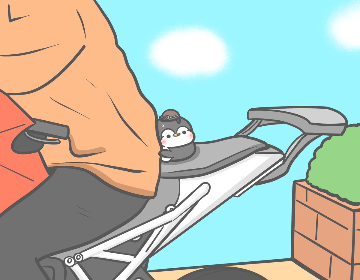 「バイクに乗るペンギン・バイクの日 」|ペンギンの優しい世界-お腹すい汰＠のイラスト