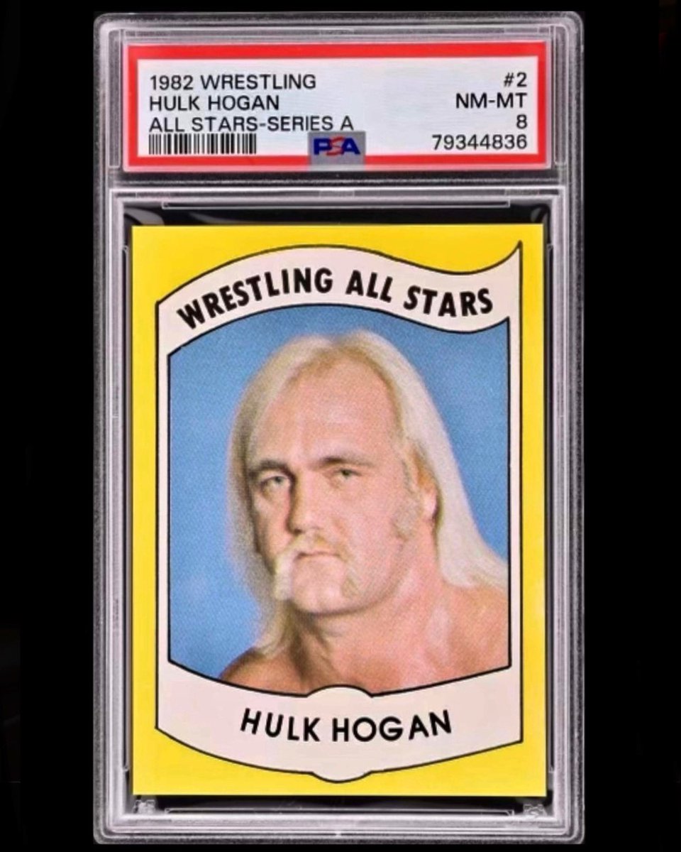The Hulkster’s  #1982wrestlingallstars rookie card is a MUST HAVE in any vintage wrestling card collection in any grade. Whatever the technical grade, buy the best example within that grade. that you can find. #hulkhogan #iconic #icon @psacard #hulkamania #hulkster #wwf @PSAcard